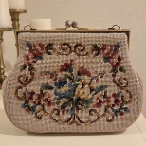 Vintage Floral Needlepoint Purse